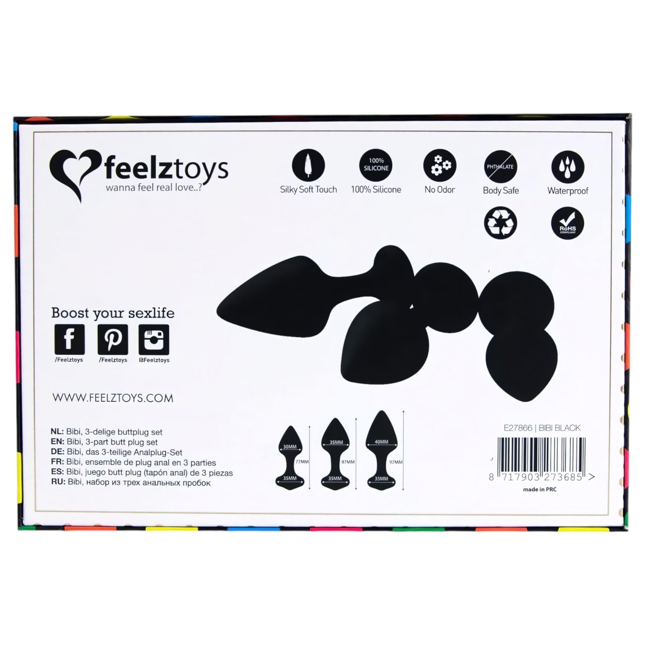 FEELZTOYS Bibi - anál plug szett - fekete (3 részes)