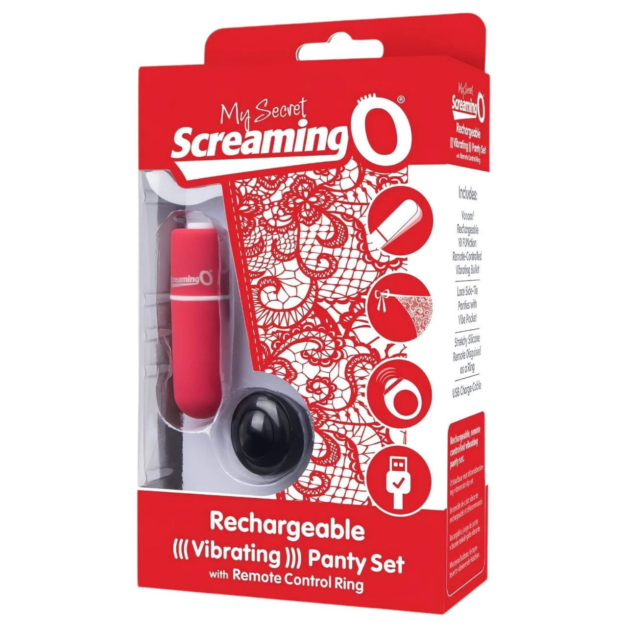 Screaming O Panty Set - rádiós vibrációs tanga - piros (S-L)