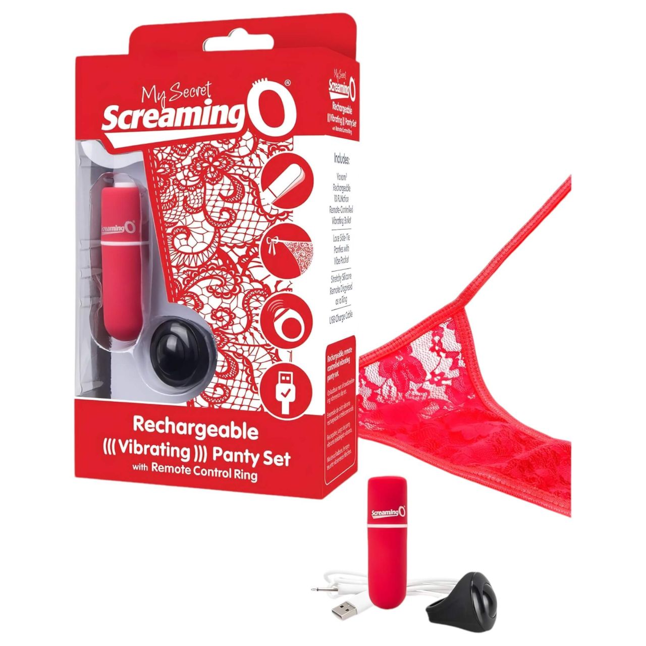 Screaming O Panty Set - rádiós vibrációs tanga - piros (S-L)