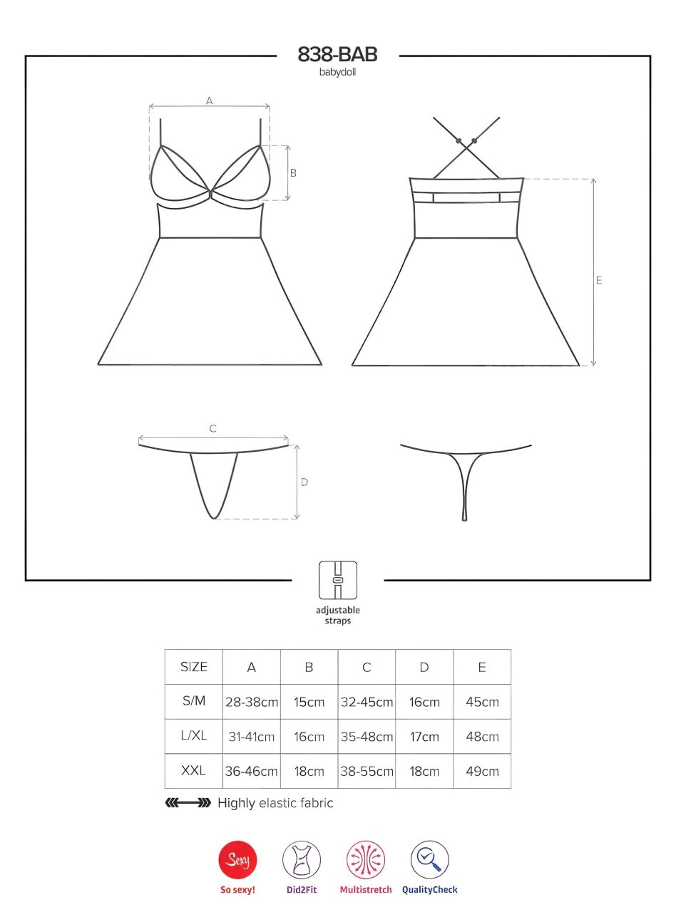 Obsessive 838-BAB-1 - áttetsző, csipkés babydoll tangával (fekete)