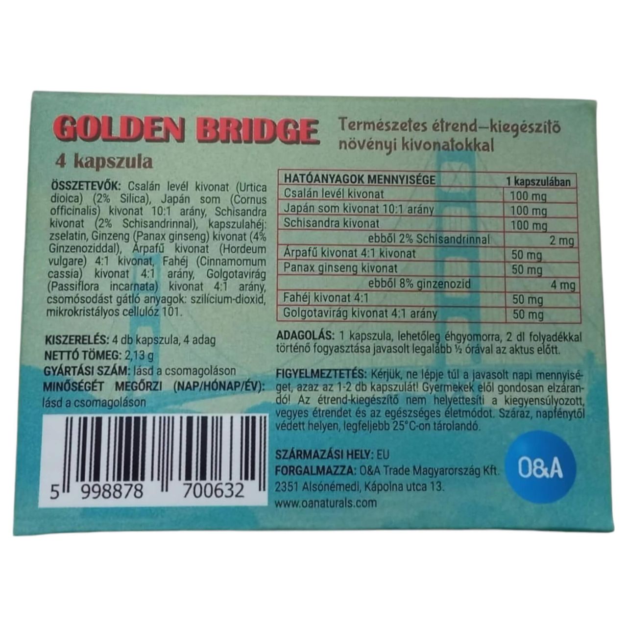 Golden Bridge - étrend-kiegészítő növényi kivonatokkal (4db)