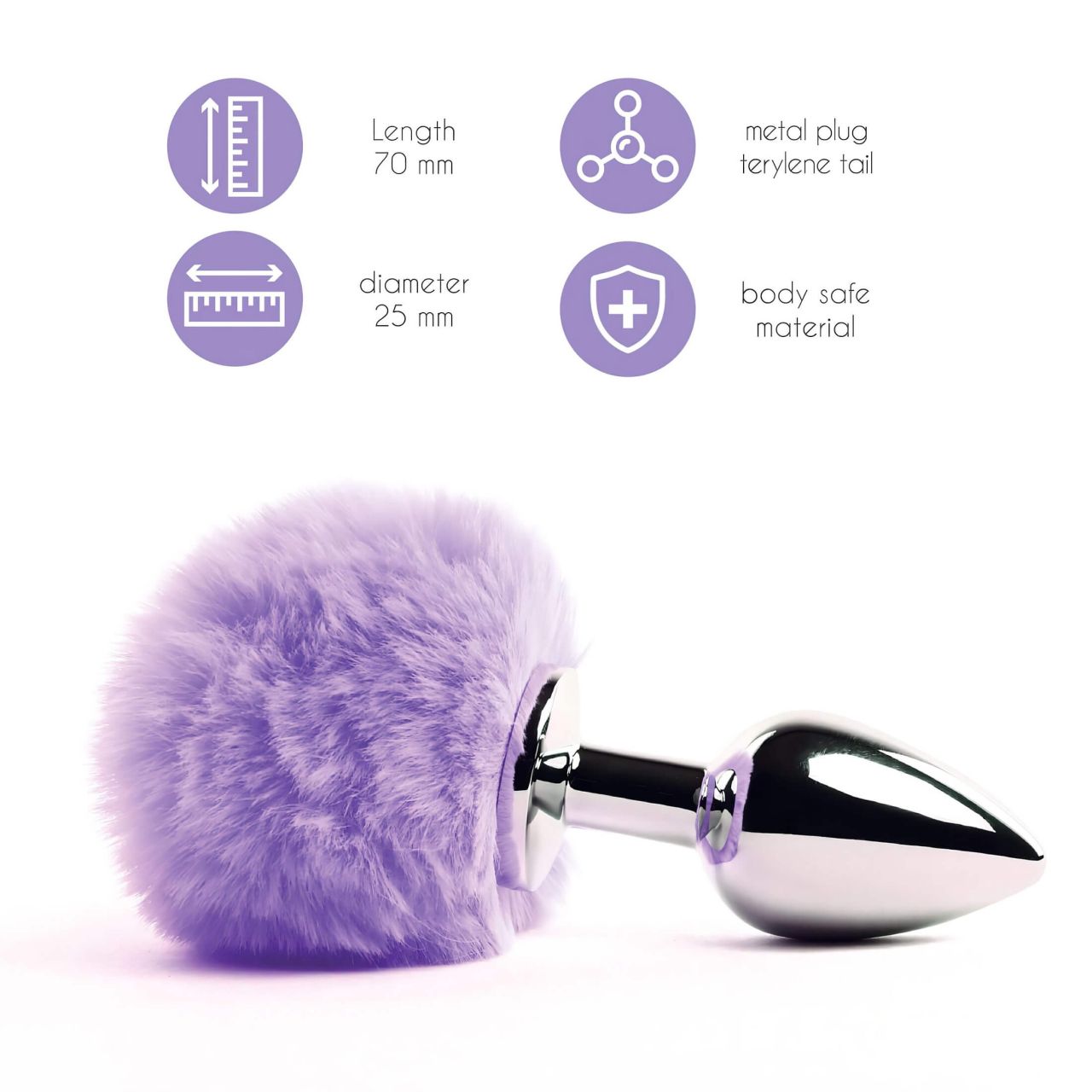 FEELZTOYS Bunny Tails - fém anál plug nyuszifarokkal (ezüst-lila)