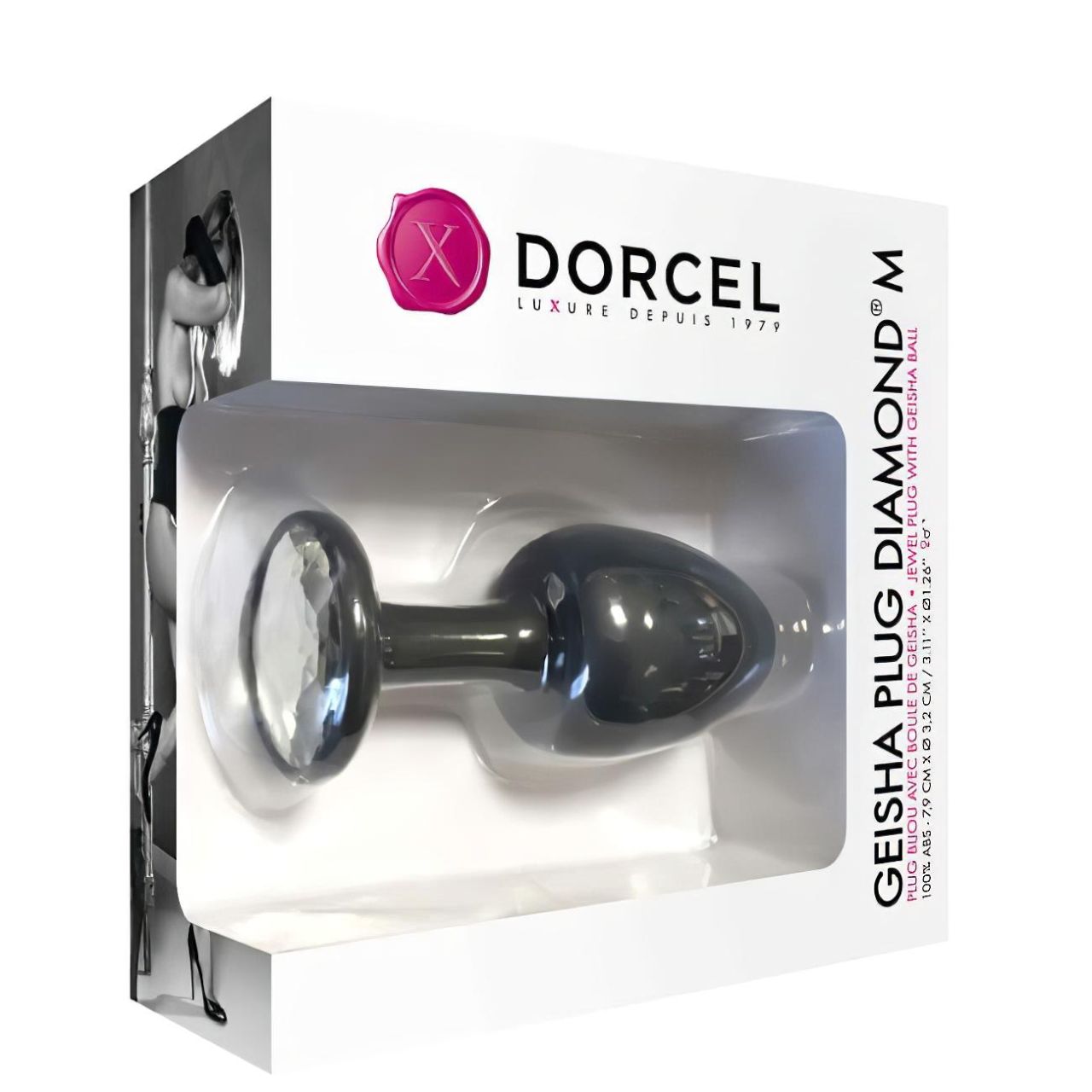 Dorcel Geisha Plug Diamond M - fehér köves anál plug (fekete)