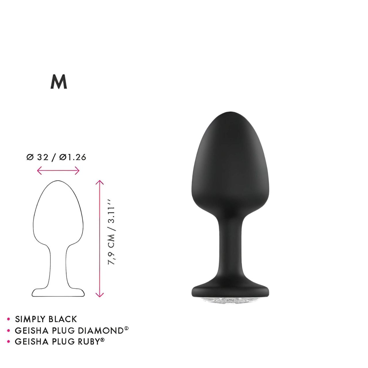 Dorcel Geisha Plug Diamond M - fehér köves anál plug (fekete)