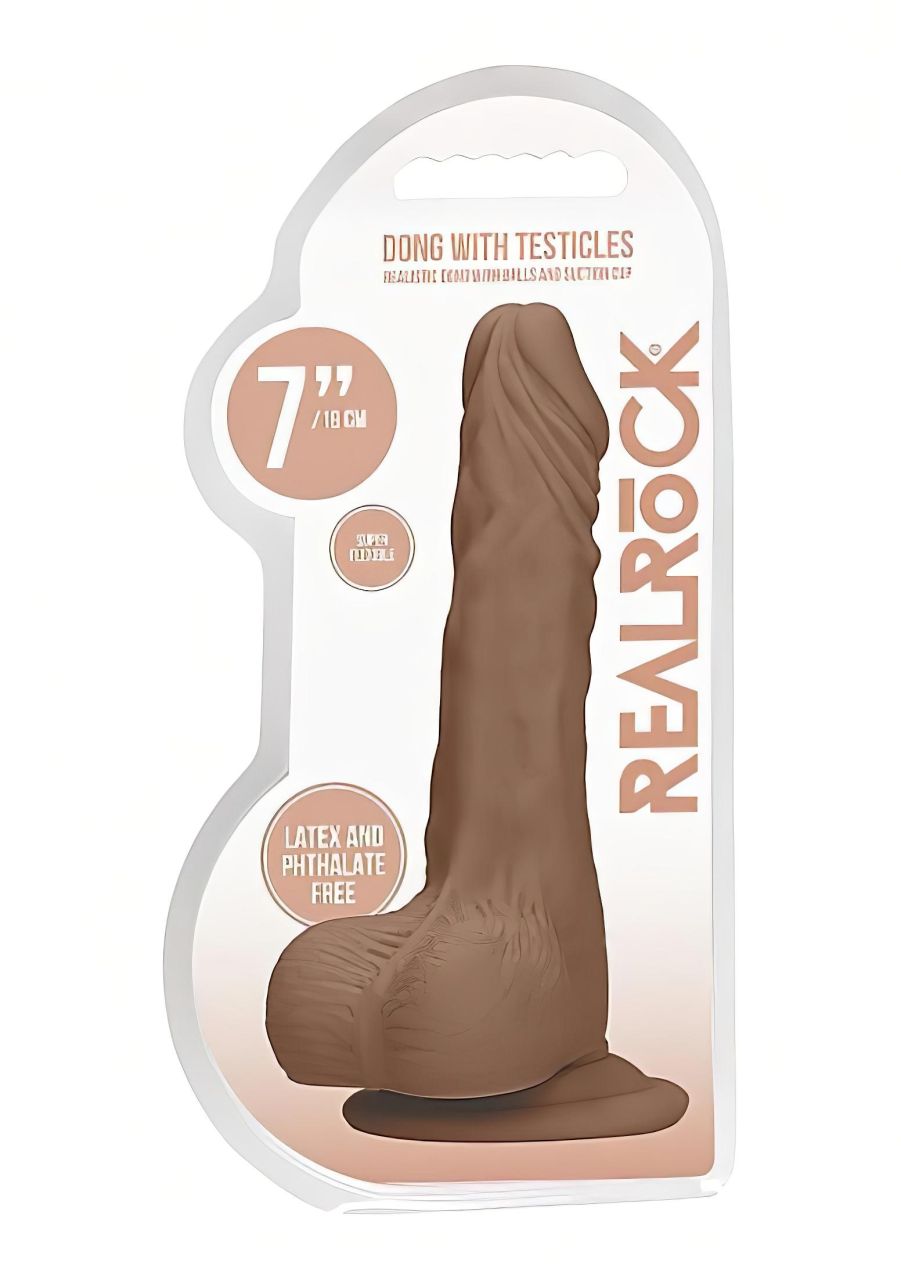 RealRock Dong 7 - élethű, herés dildó (17cm) - sötét natúr