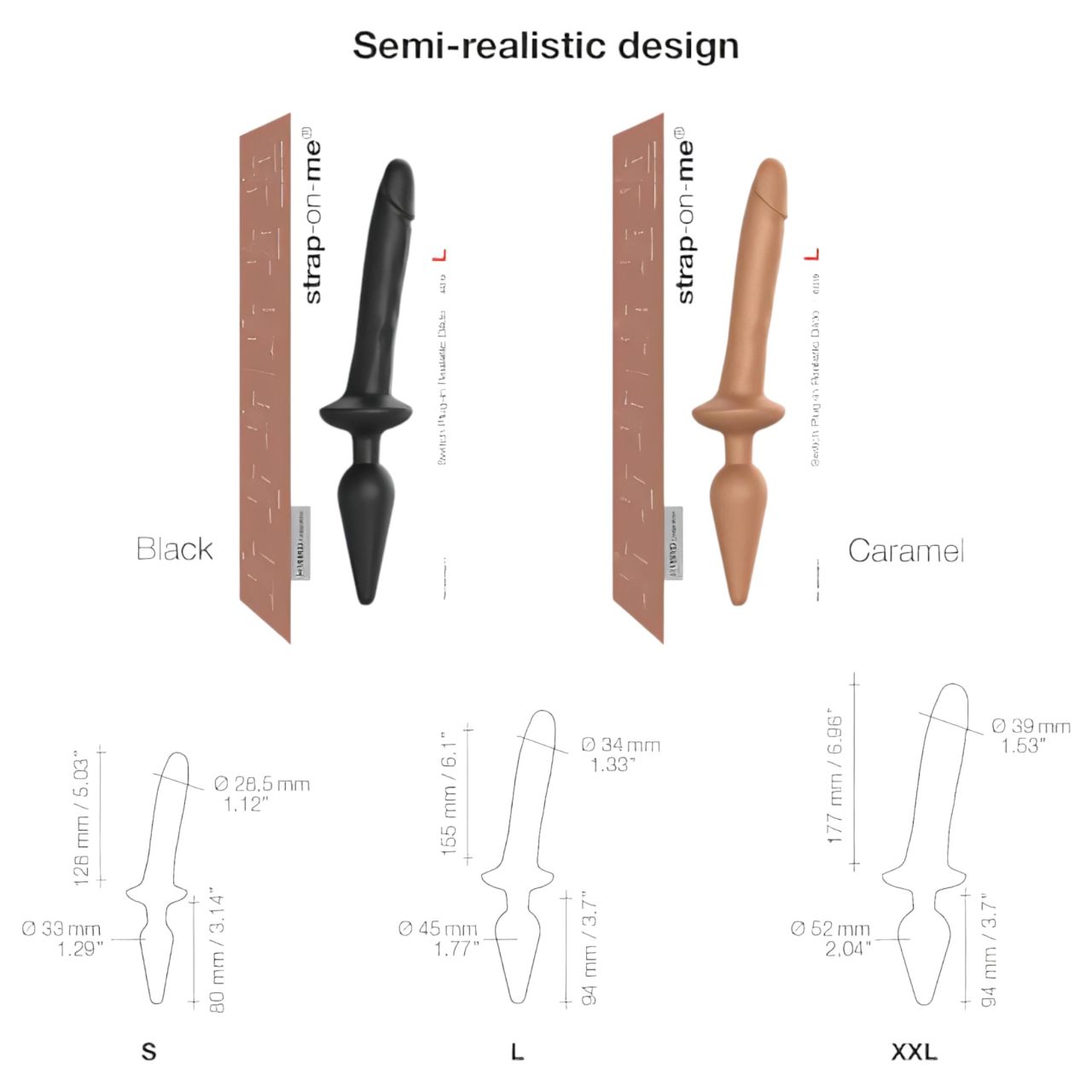 / Strap-on-me Swith Realistic L - 2in1 szilikon dildó (fekete)