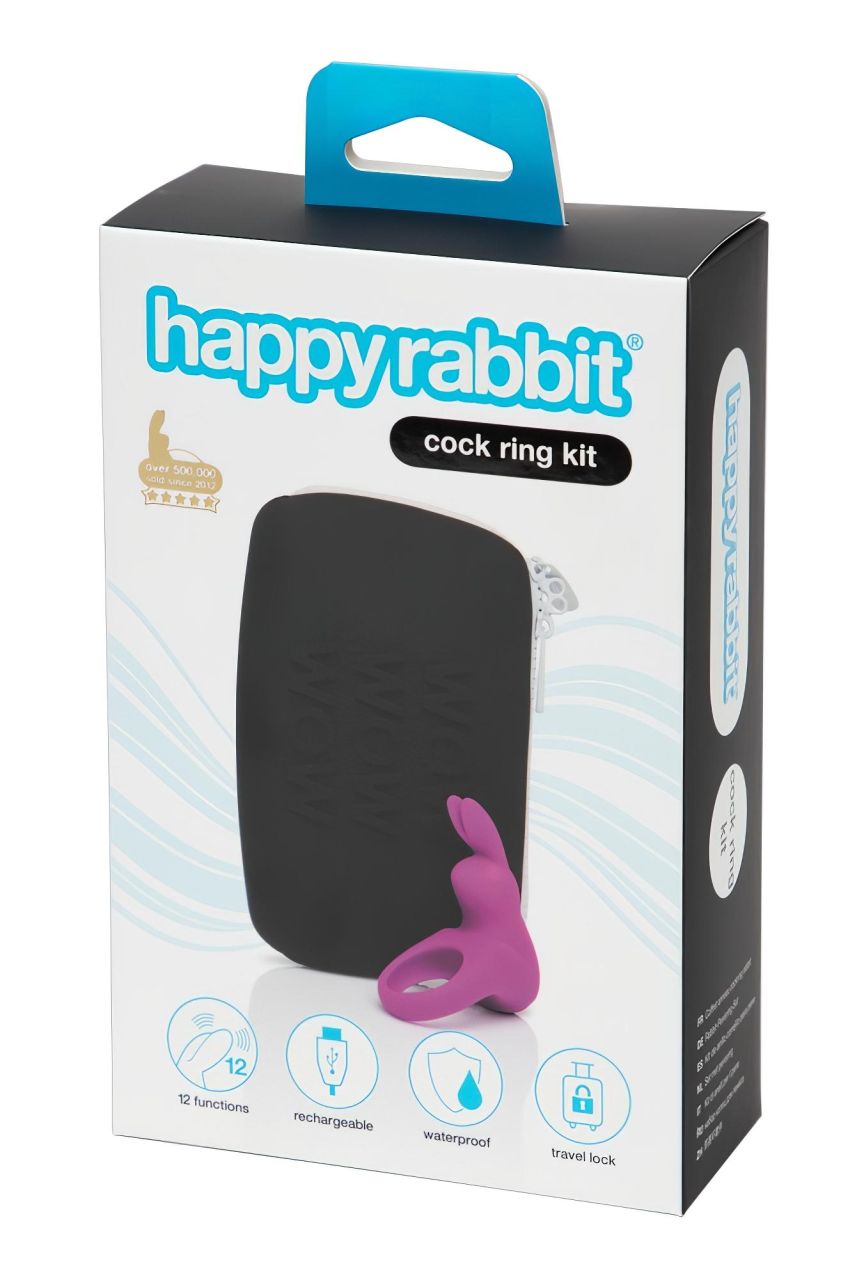 Happyrabbit Cock Kit - vibrációs péniszgyűrű tárolótáskával (lila)