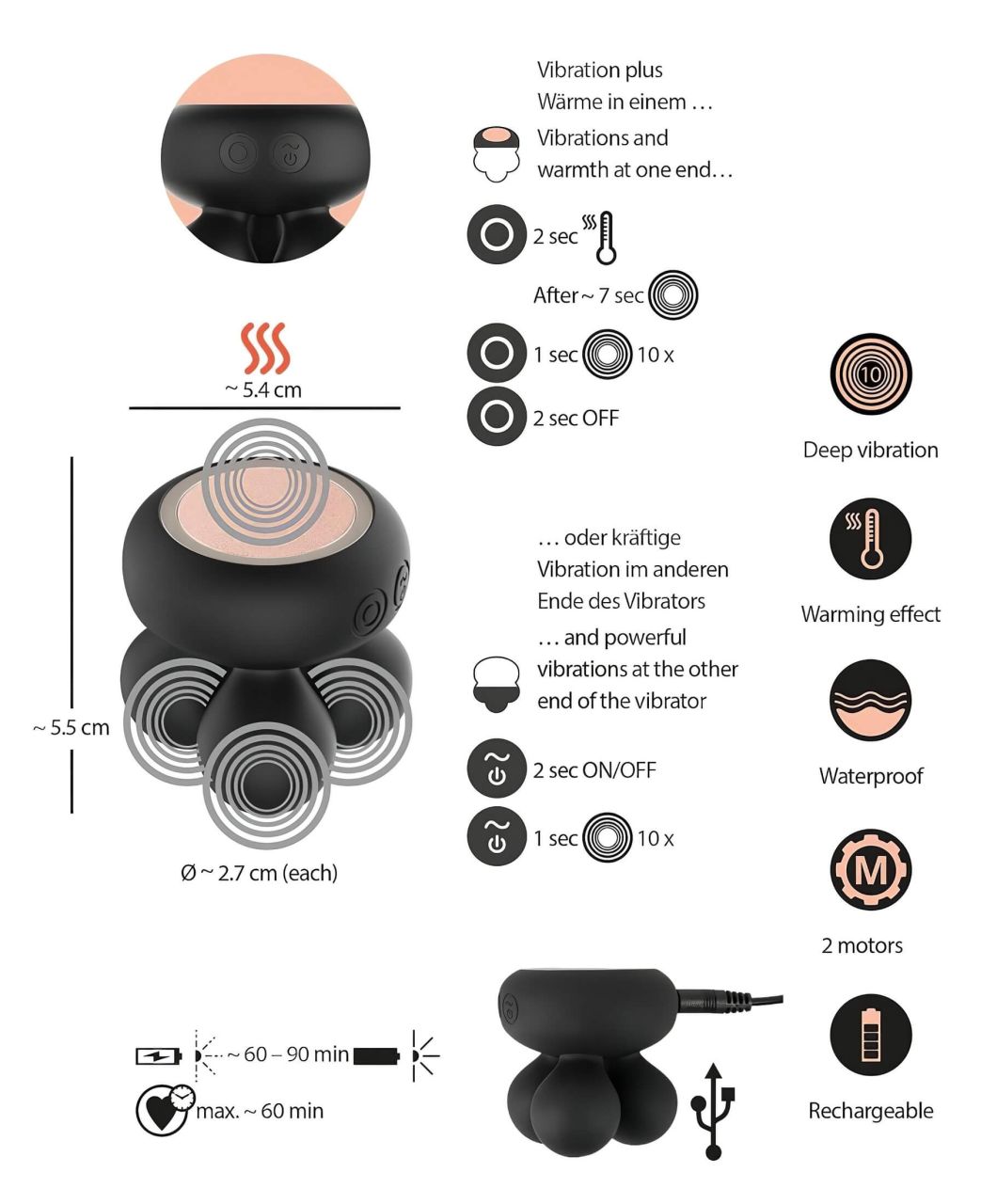 You2Toys CUPA Mini - melegítős masszírozó vibrátor (fekete)