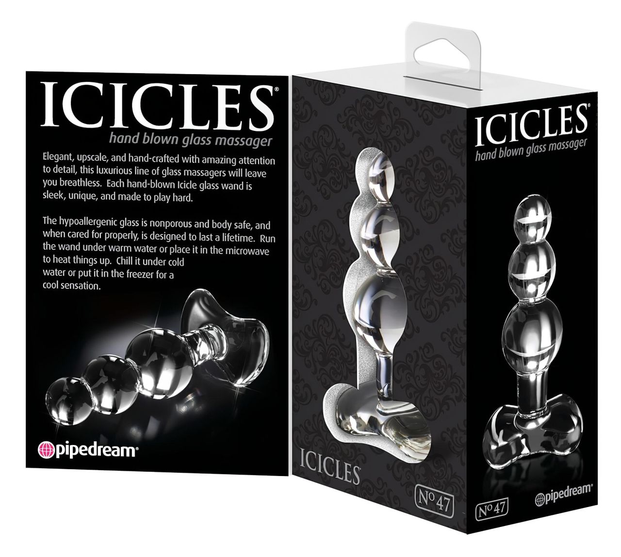 Icicles No. 47 - tripla gyöngyös, üveg anál plug (áttetsző)