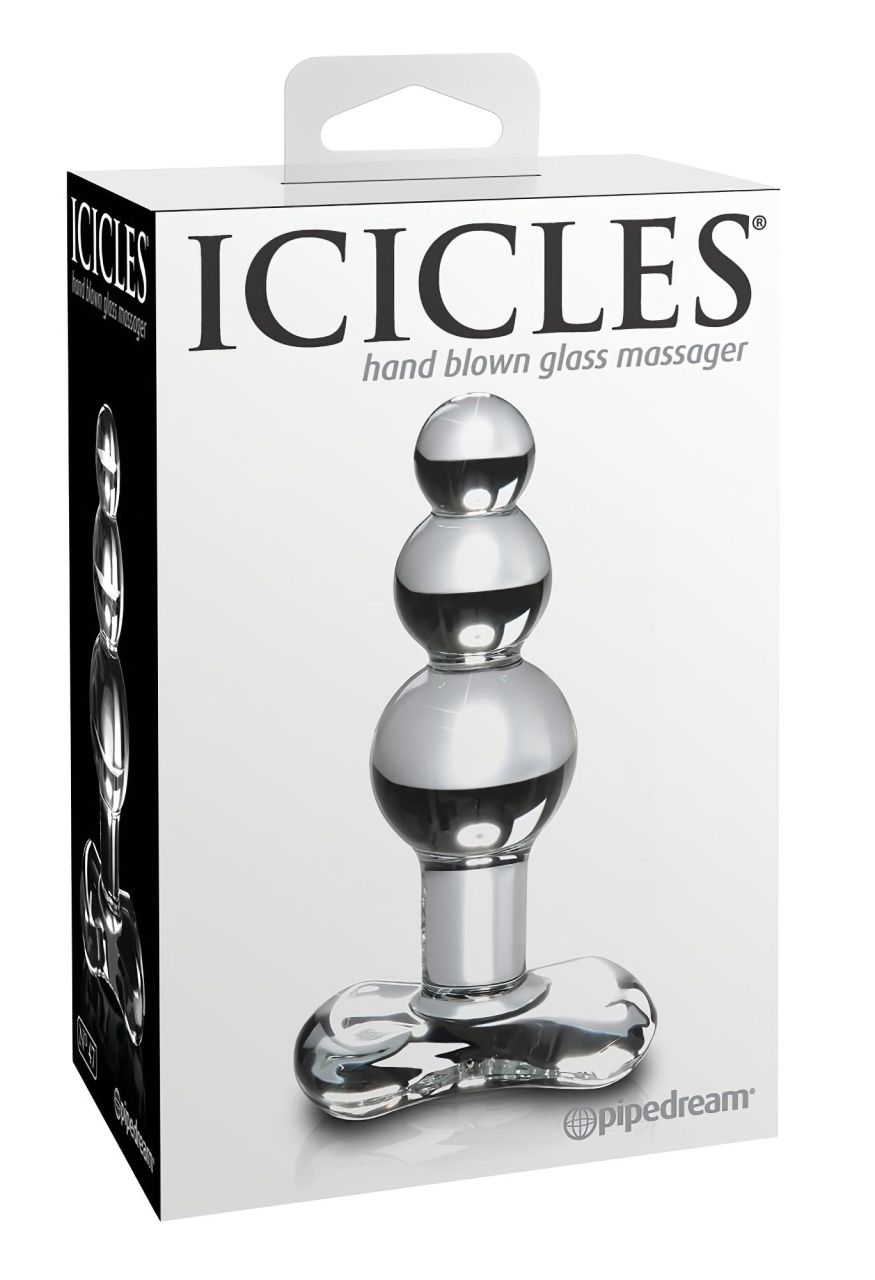 Icicles No. 47 - tripla gyöngyös, üveg anál plug (áttetsző)