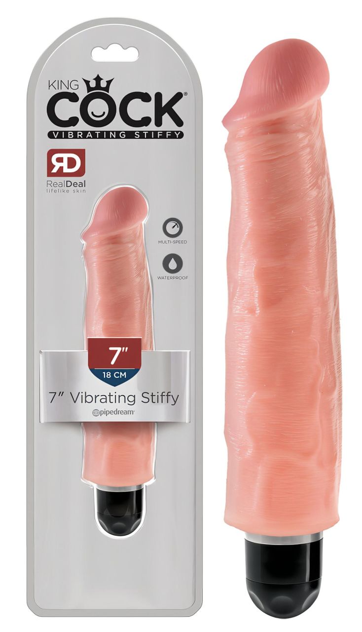 King Cock 7 Stiffy - vízálló, élethű vibrátor (18cm) - natúr