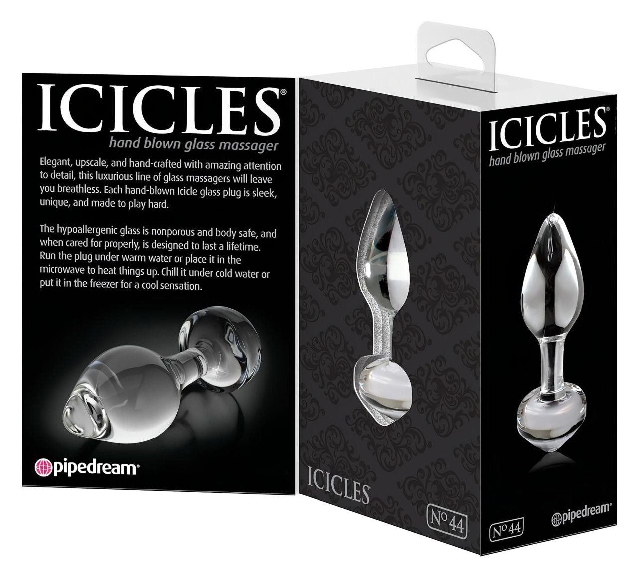 Icicles No. 44 - kúpos, üveg anál plug (áttetsző)