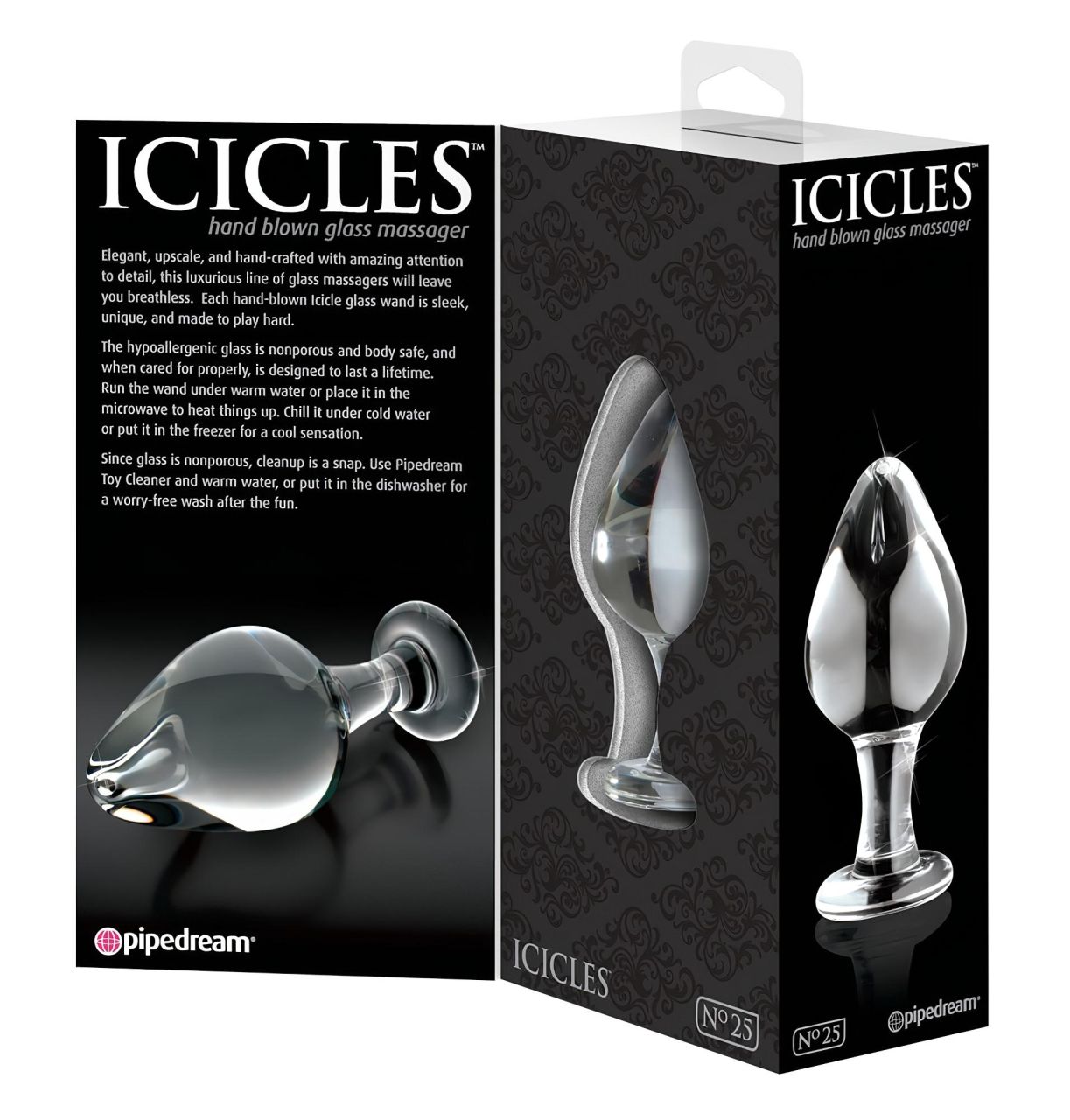 Icicles No. 25 - kúpos, üveg anál plug (áttetsző)