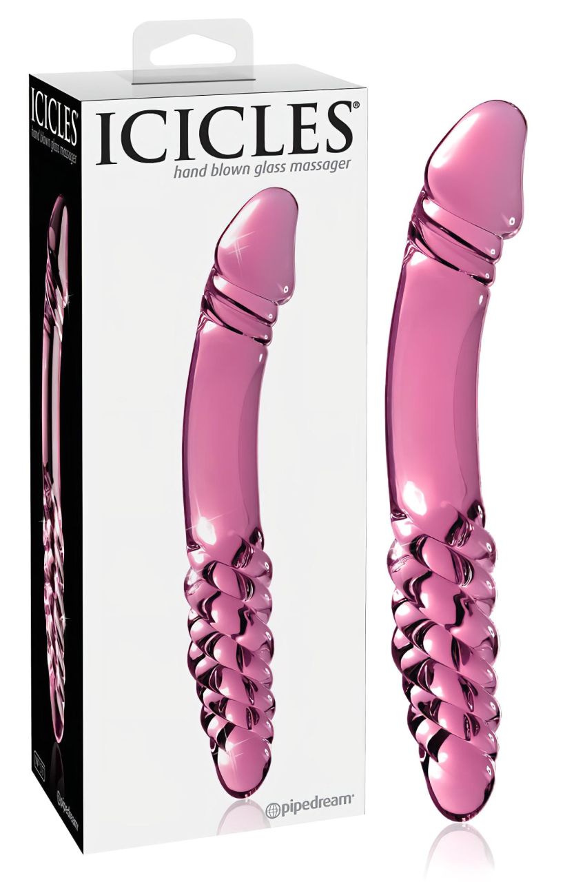 Icicles No. 57 - péniszes kétvégű üveg dildó (pink)