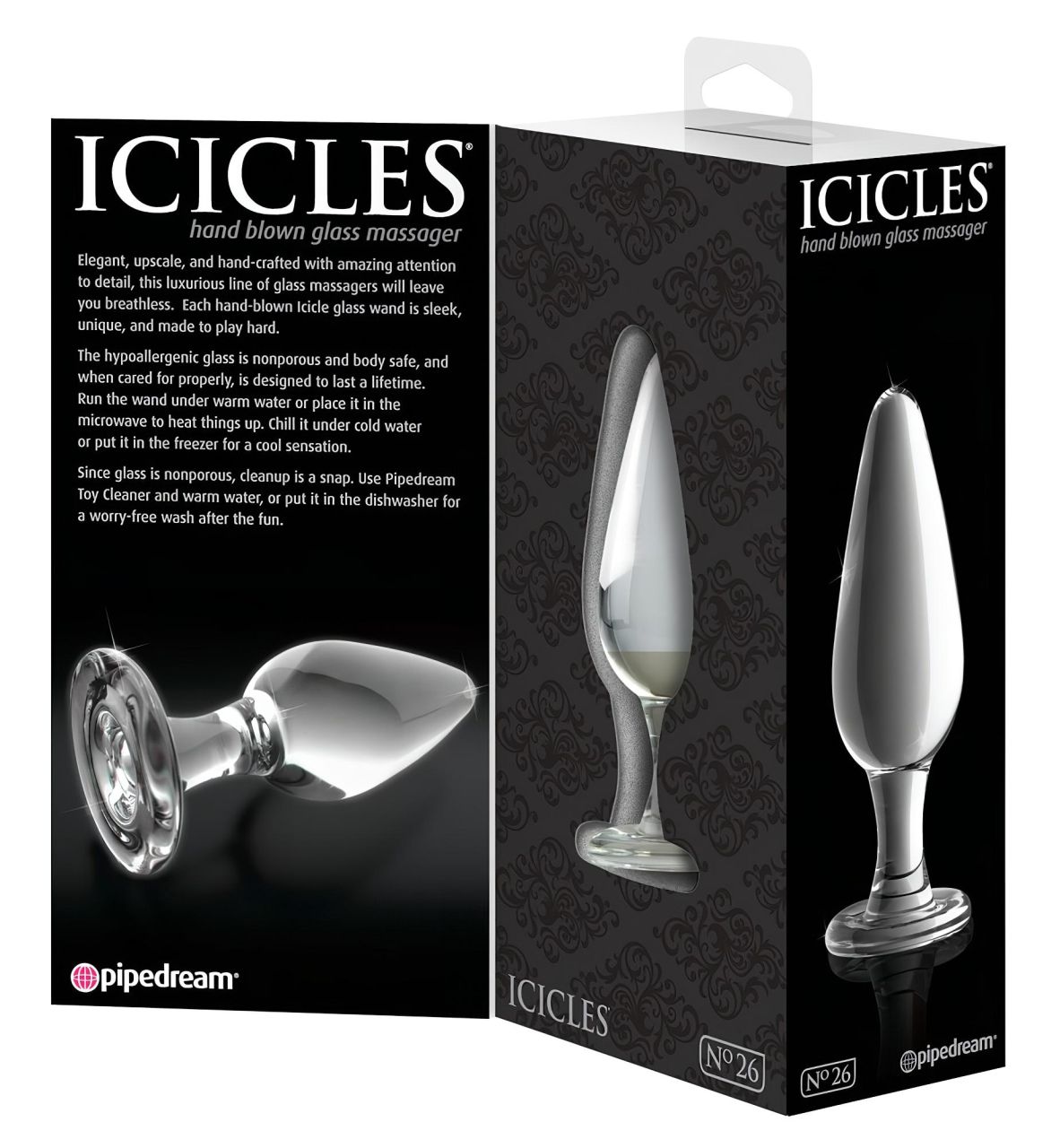 Icicles No. 26 - kúpos, üveg anál plug (áttetsző)