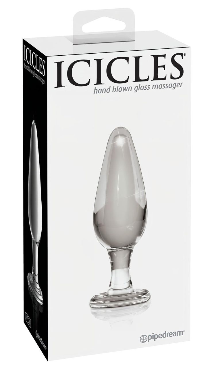 Icicles No. 26 - kúpos, üveg anál plug (áttetsző)