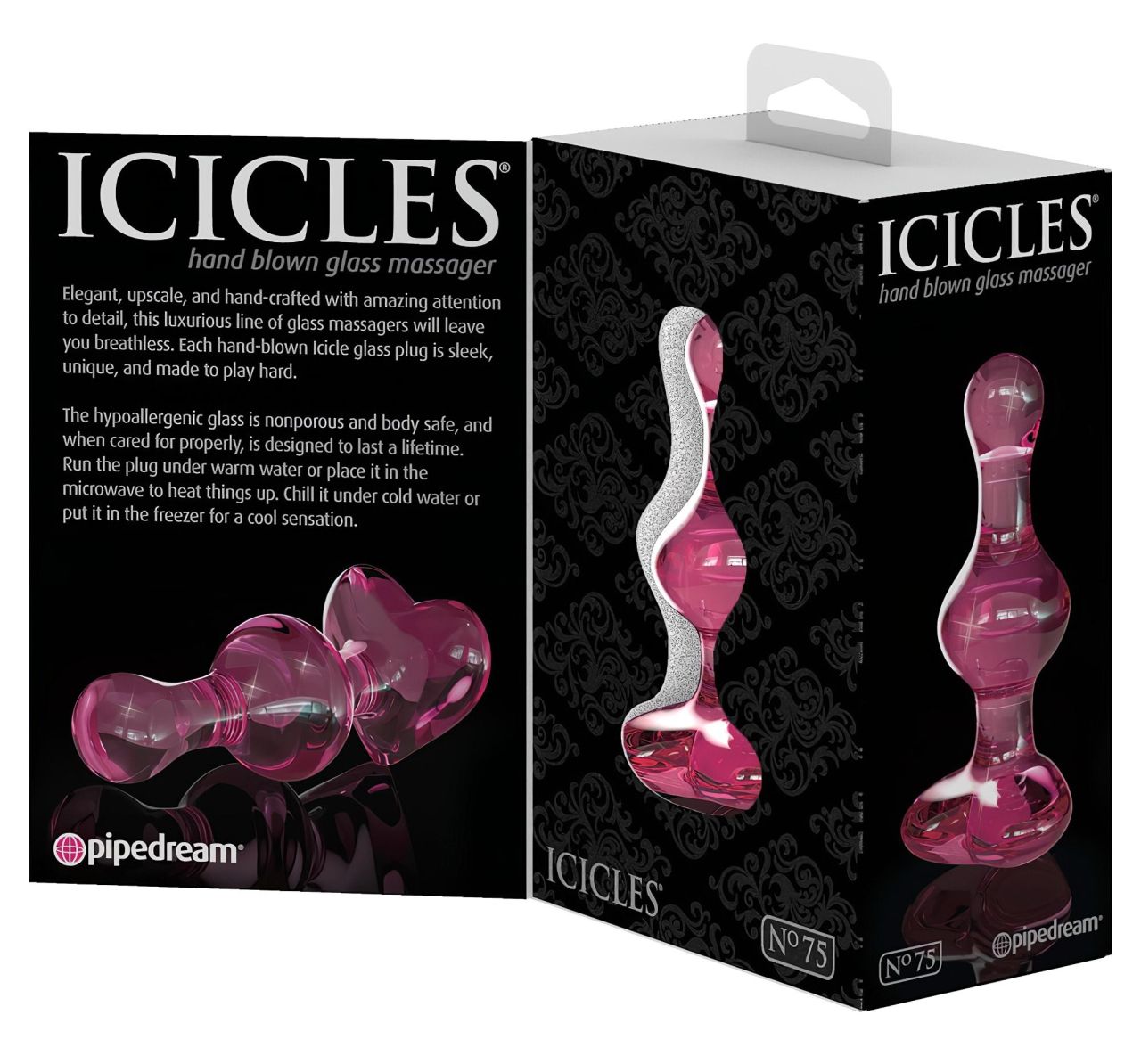 Icicles No. 75 - szíves, üveg anál plug (pink)