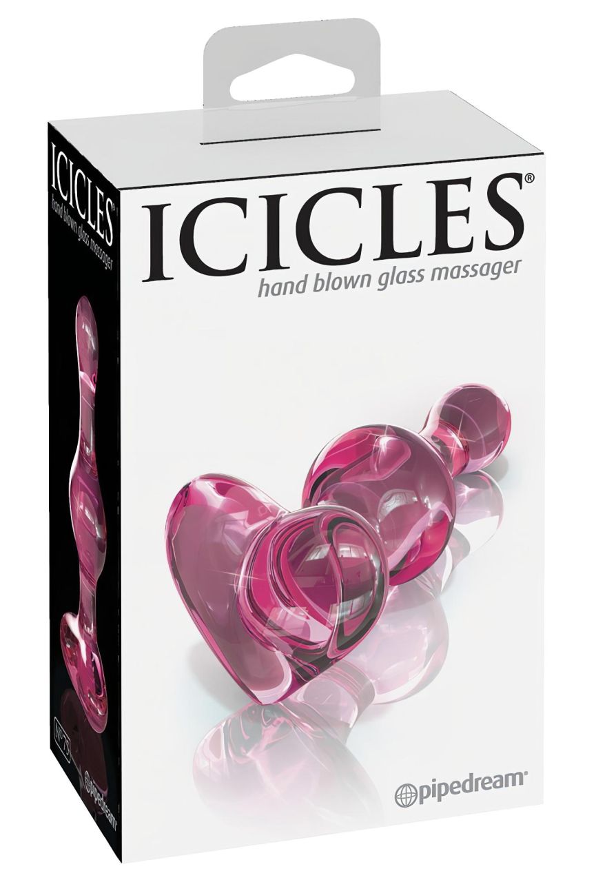 Icicles No. 75 - szíves, üveg anál plug (pink)