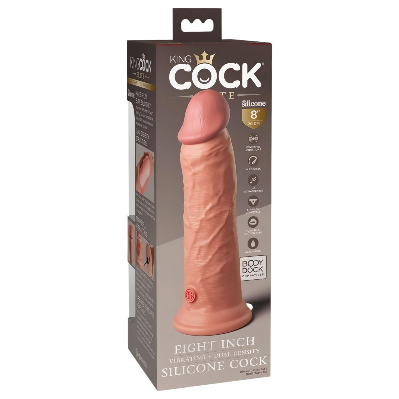 King Cock Elite 8 - tapadótalpas, élethű vibrátor (20cm) - natúr