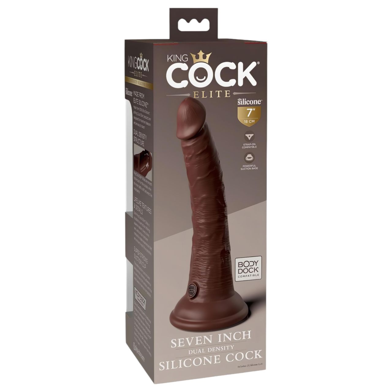 / King Cock Elite 7- tapadótalpas, élethű dildó (18cm) - barna