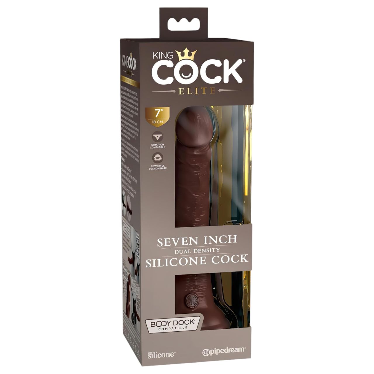 / King Cock Elite 7- tapadótalpas, élethű dildó (18cm) - barna