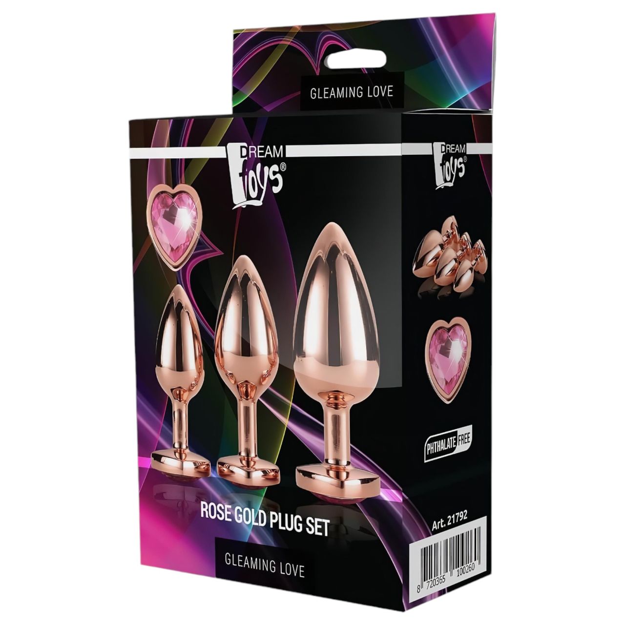 Gleaming Love - szíves anál plug szett - rosegold (3 részes)