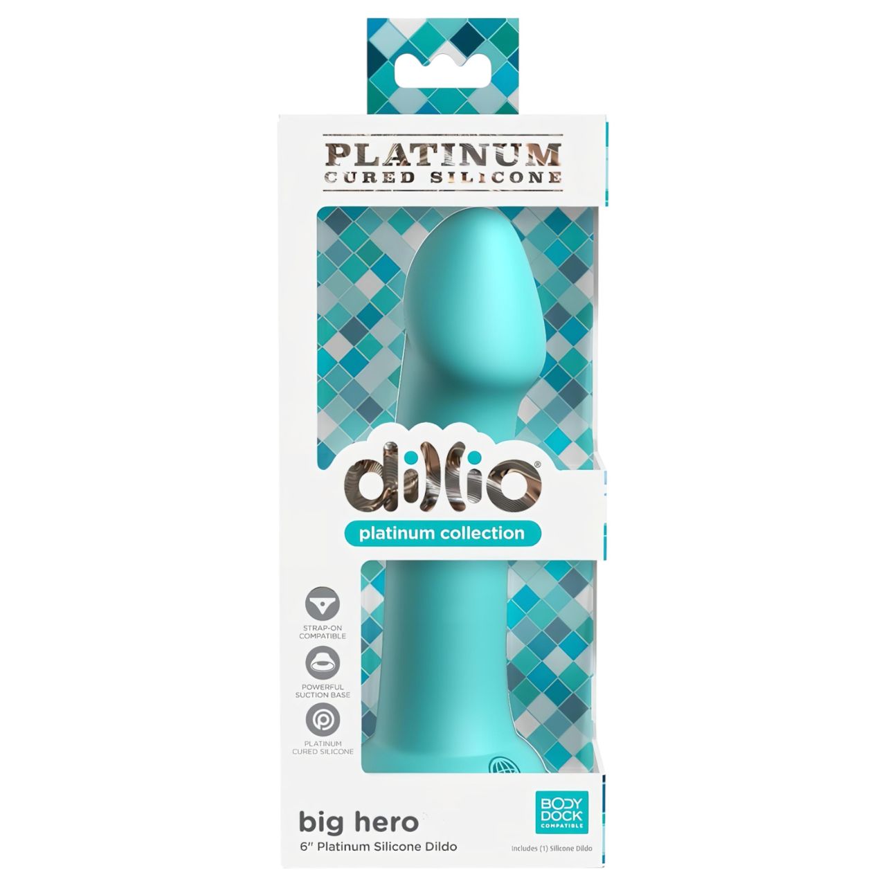 Dillio Big Hero - tapadótalpas dildó (17cm) - türkiz