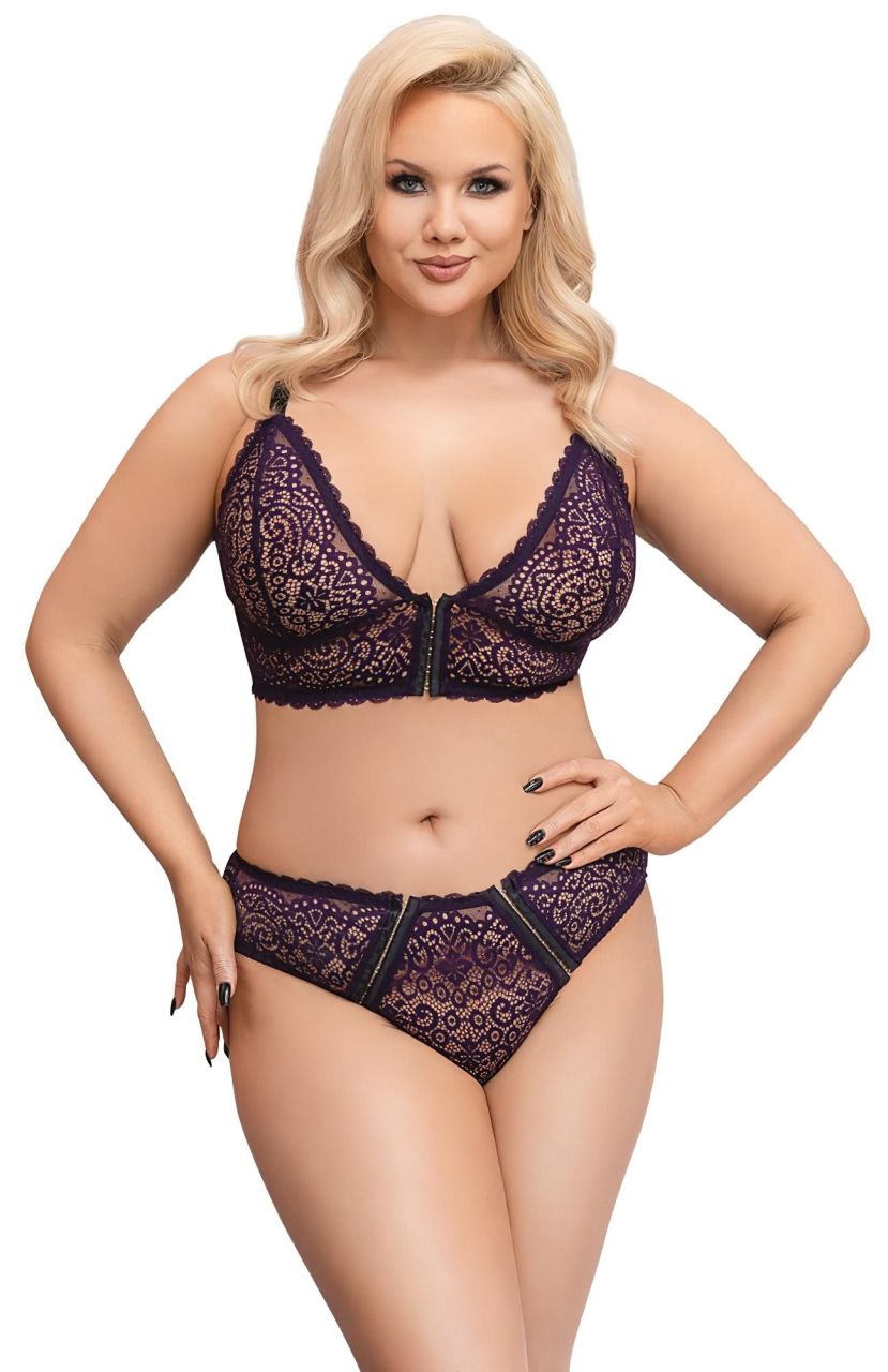 Cottelli Curves Plus Size - áttetsző mintás melltartó szett (lila)