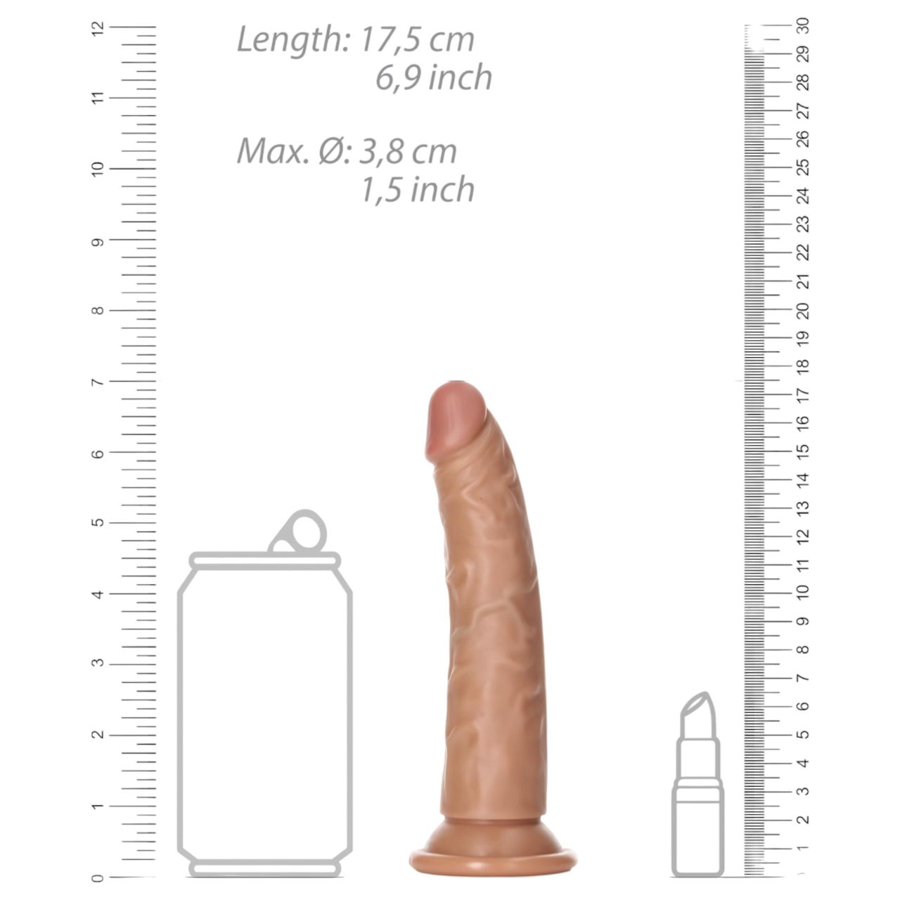 RealRock Slim - realisztikus dildó 15,5cm (sötét natúr)