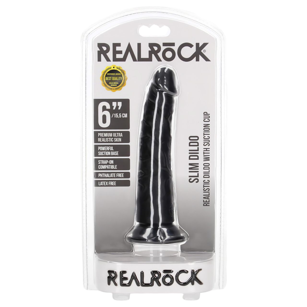 RealRock Slim realisztikus dildó - 15,5cm (fekete)