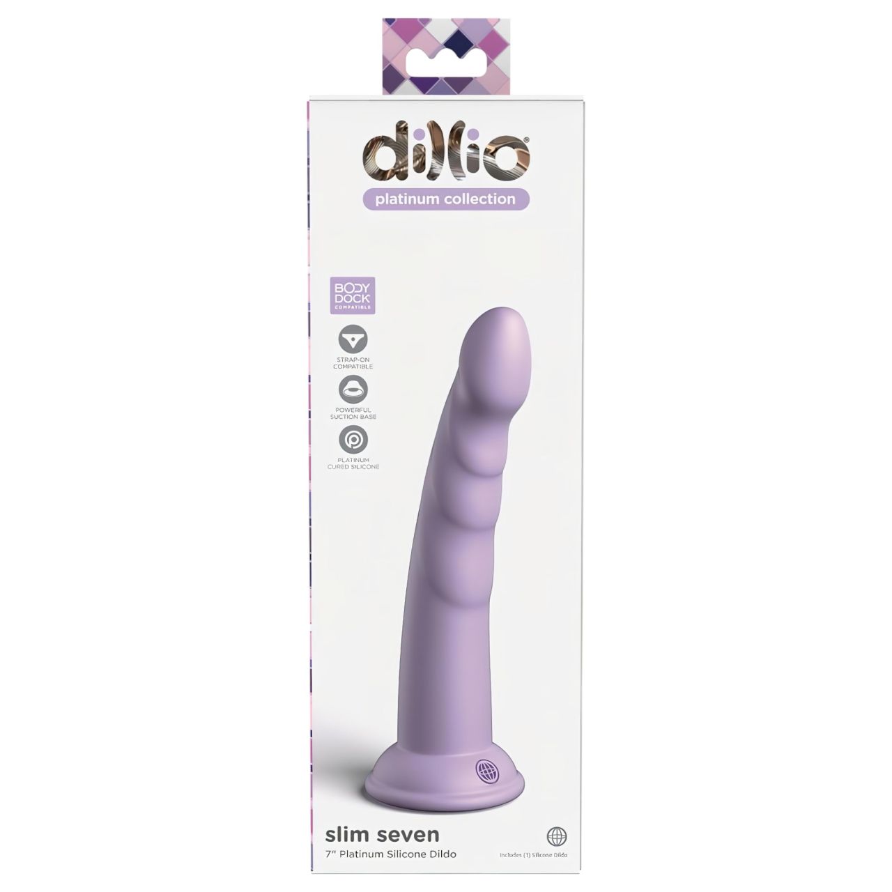 Dillio Slim Seven - tapadótalpas stimuláló dildó (20cm) - lila