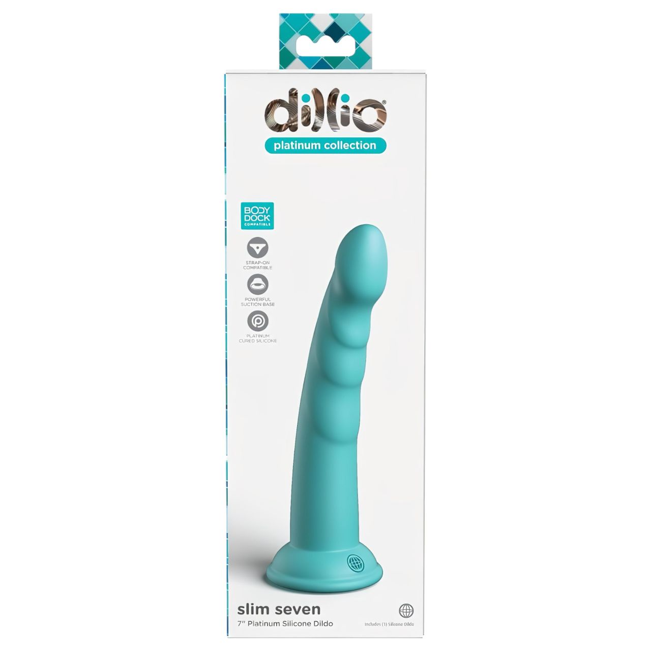 Dillio Slim Seven - tapadótalpas stimuláló dildó (20cm) - türkiz