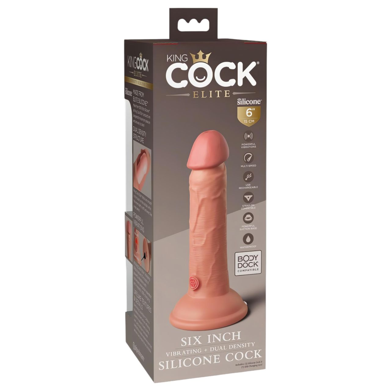 King Cock Elite 6 - tapadótalpas, élethű vibrátor (15cm) - natúr