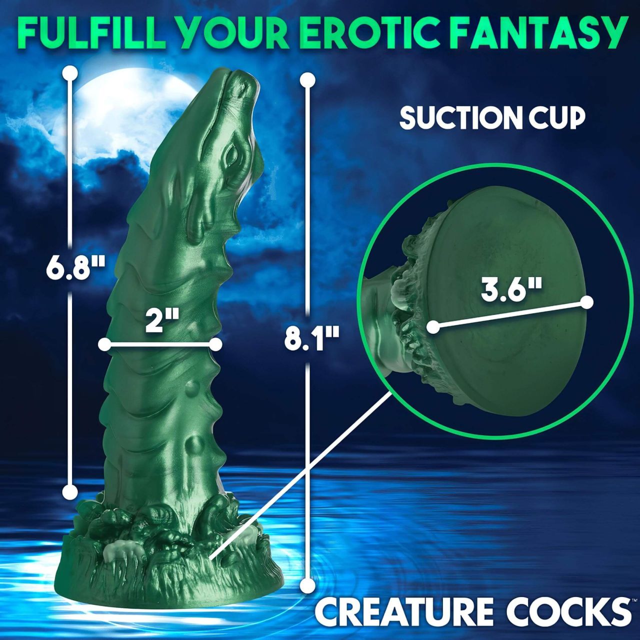 Creature Cocks Cockness Monster - tapadótalpas szilikon dildó (zöld)